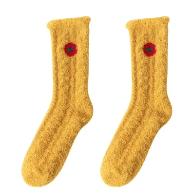 Chaussettes pelucheuses pour femmes, chaussettes en polaire avec Logo brodé personnalisé pour l'hiver